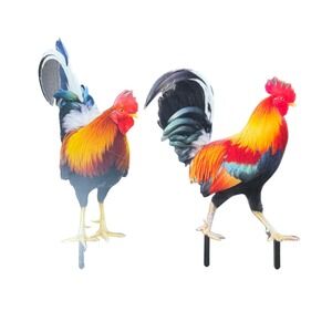 Bantam Rooster Yard Art Chicken Garden‎ Decor Colorful Farmhouse Decor